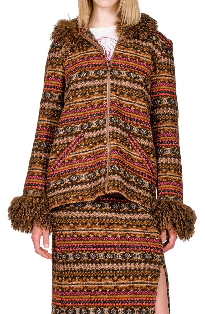 Anna Sui Fair Isle Fleece Hooded Jacket, Alternate, color, 