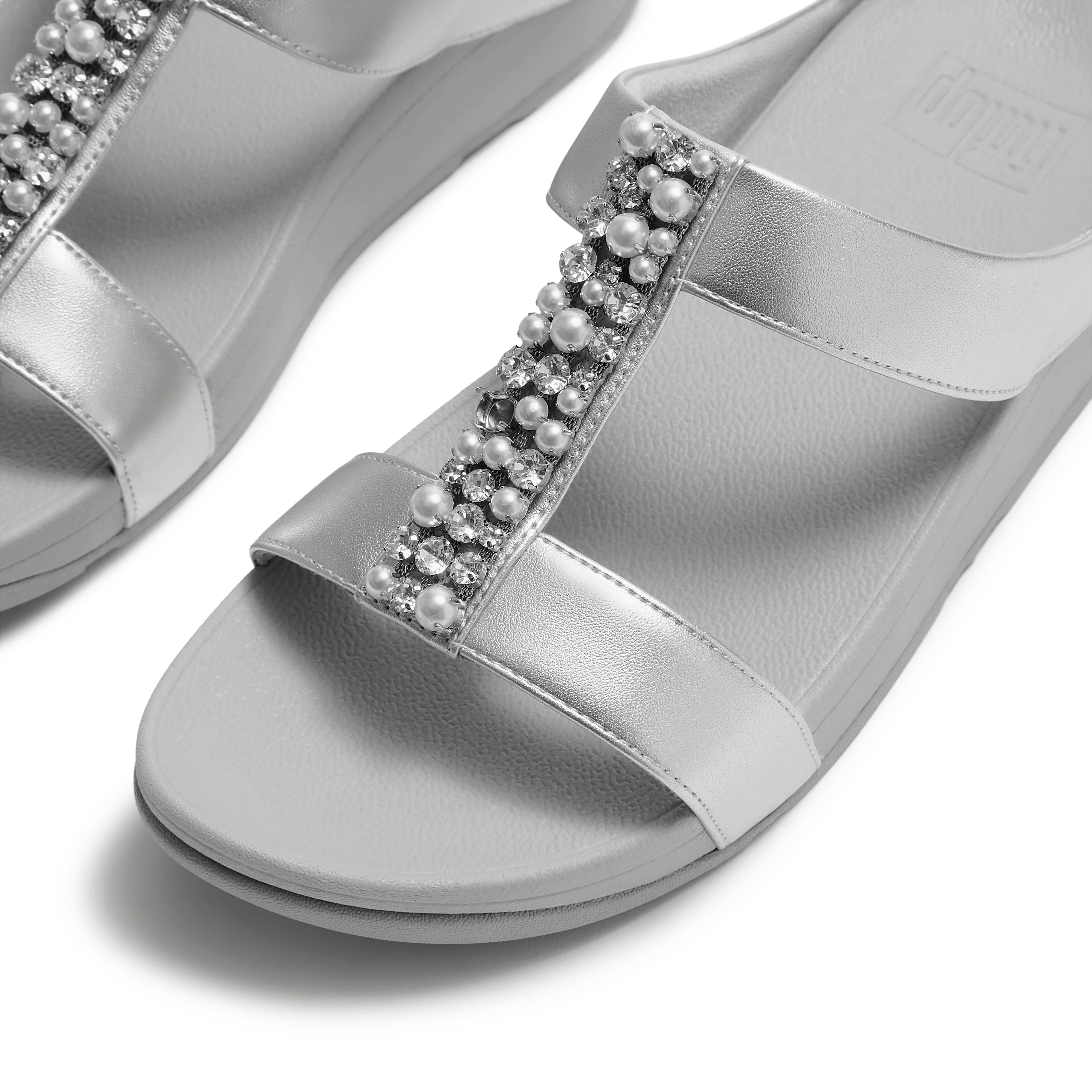 FitFlop Fino Pearls Crystal Slides, Alternate, color, Silver