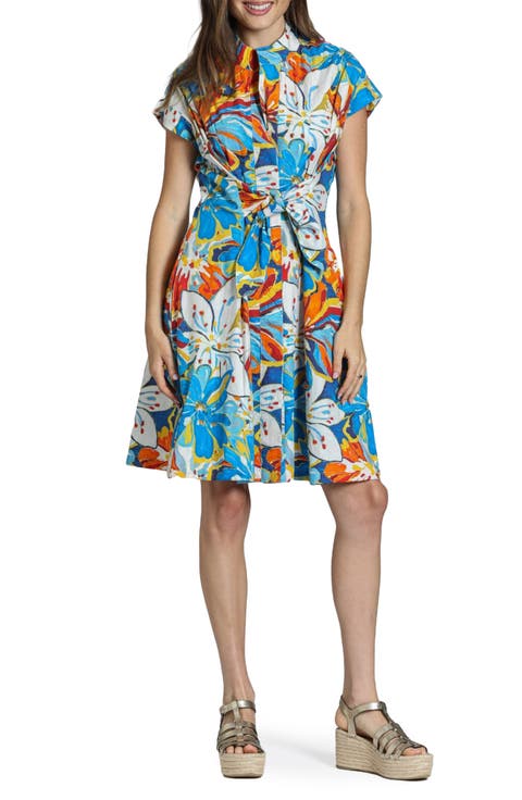 Floral Print Belted A-Line Dress