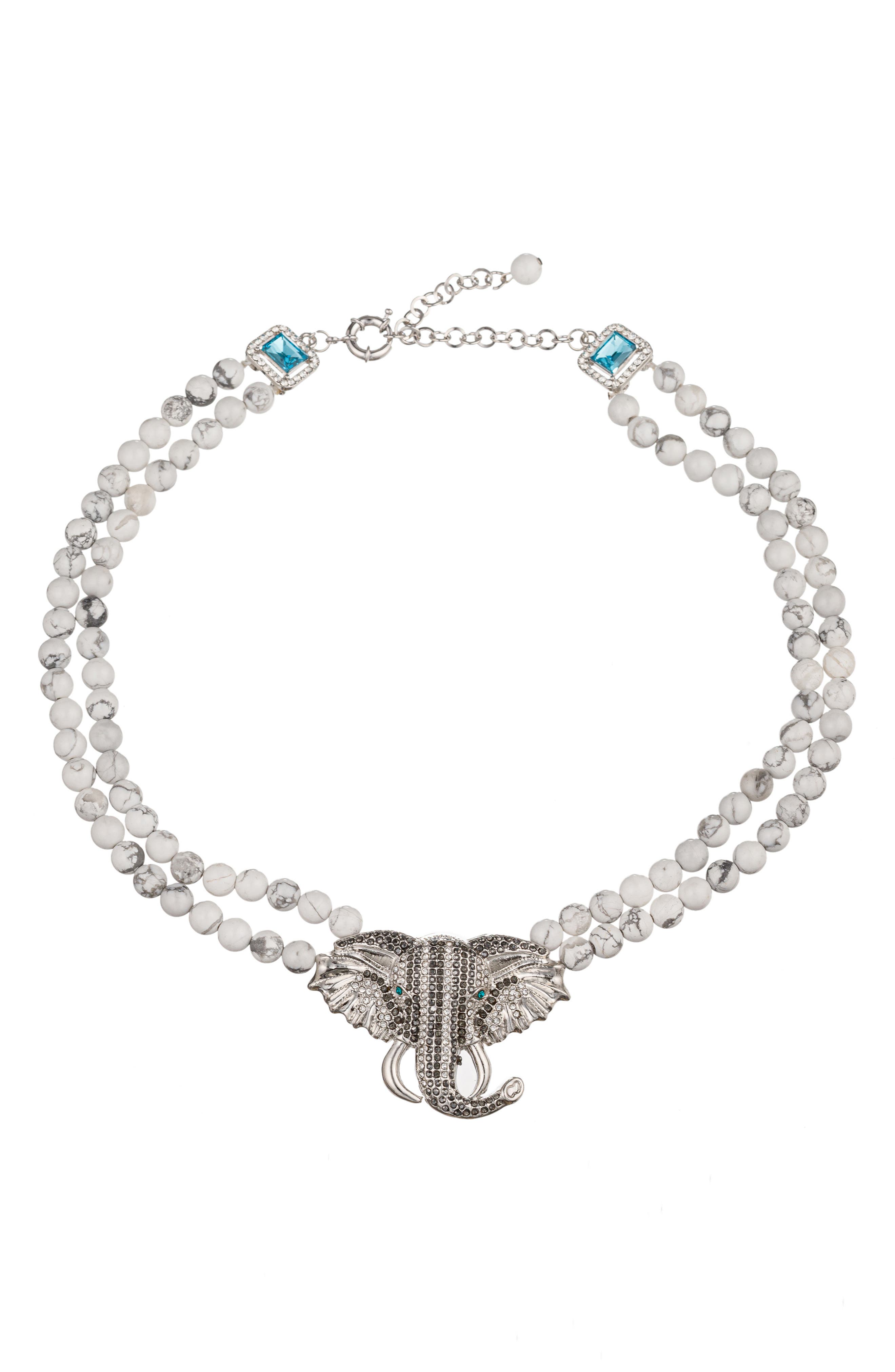 EYE CANDY LOS ANGELES Anya Elephant Pendant Agate Beaded Necklace