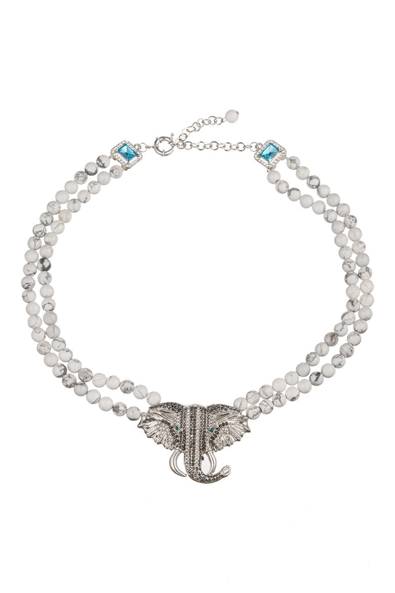 Anya Elephant Pendant Agate Beaded Necklace, Main, color, WHITE