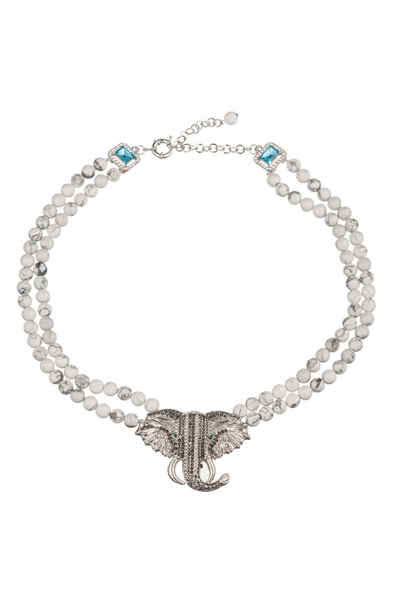 EYE CANDY LOS ANGELES Anya Elephant Pendant Agate Beaded Necklace, Main, color, White
