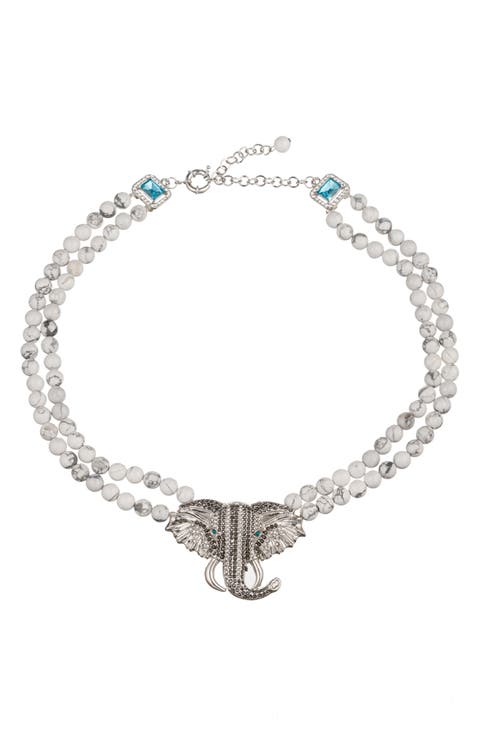 Anya Elephant Pendant Agate Beaded Necklace