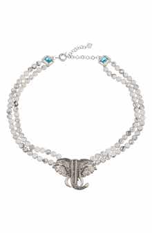 EYE CANDY LOS ANGELES Anya Elephant Pendant Agate Beaded Necklace