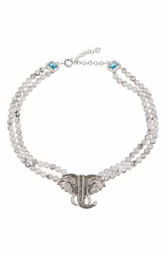 EYE CANDY LOS ANGELES Anya Elephant Pendant Agate Beaded Necklace