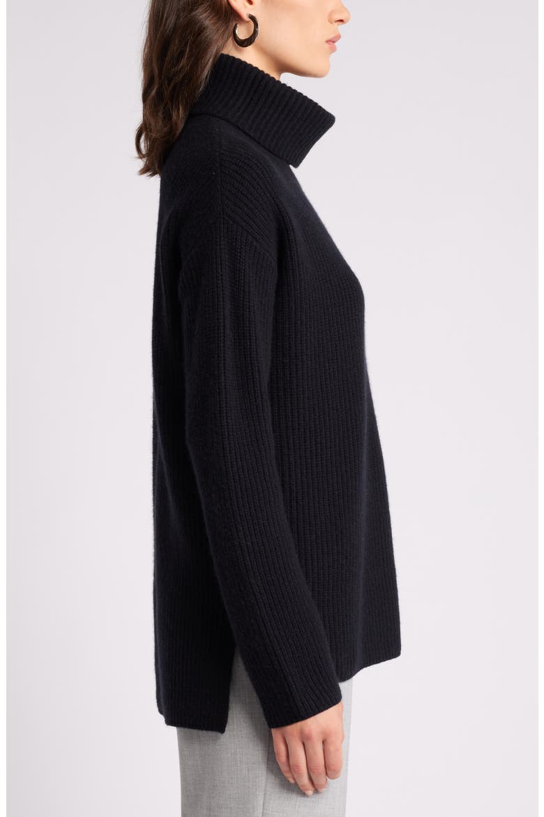 Wool & Cashmere Rib Turtleneck Sweater, Alternate, color, BLACK ROCK
