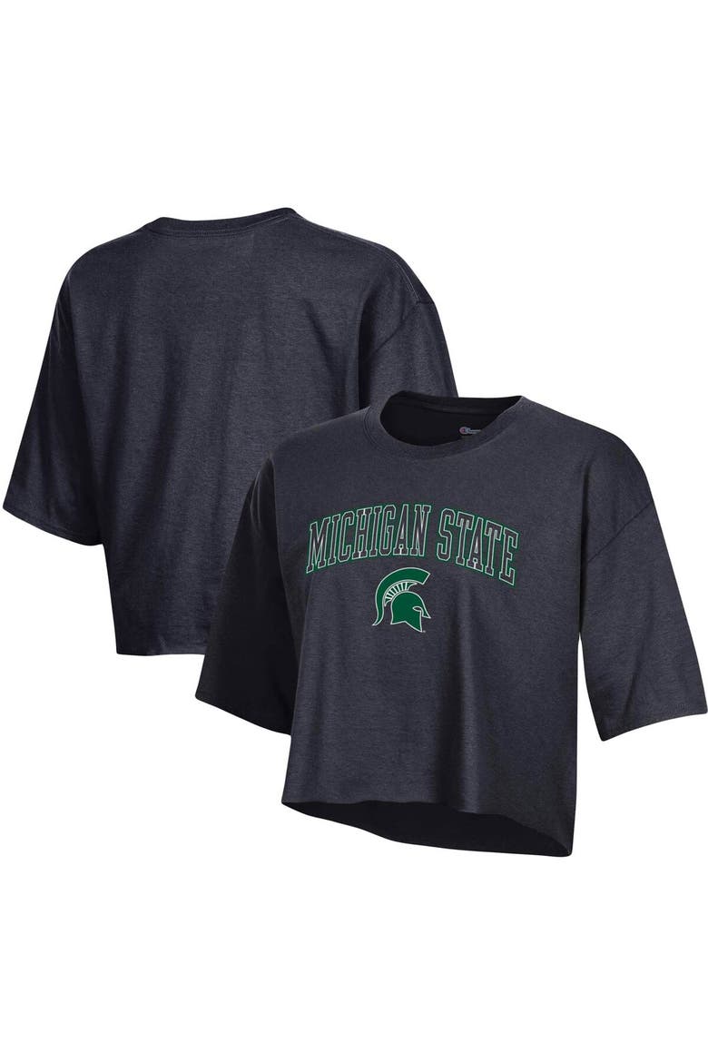 Women's Champion Black Michigan State Spartans Cropped Boyfriend T-Shirt, Main, color, Black