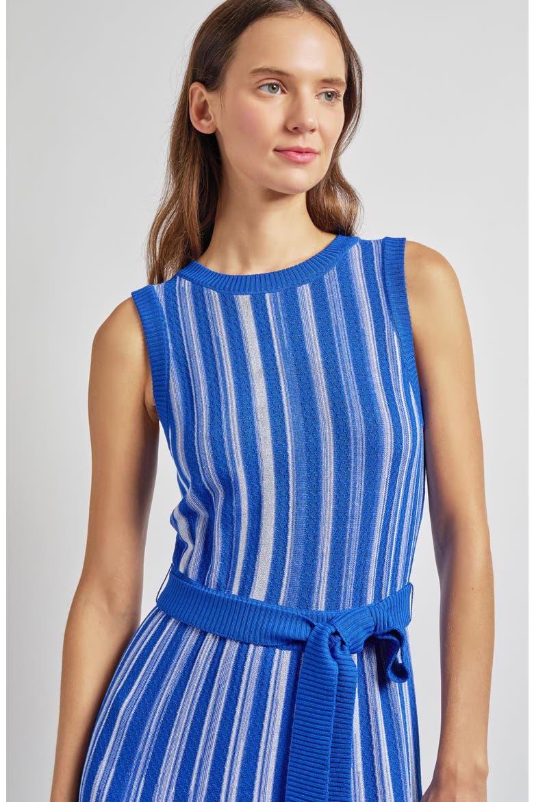 Modern Fit Sleeveless Rib Knit Dress, Alternate, color, AEGEAN BL/WT