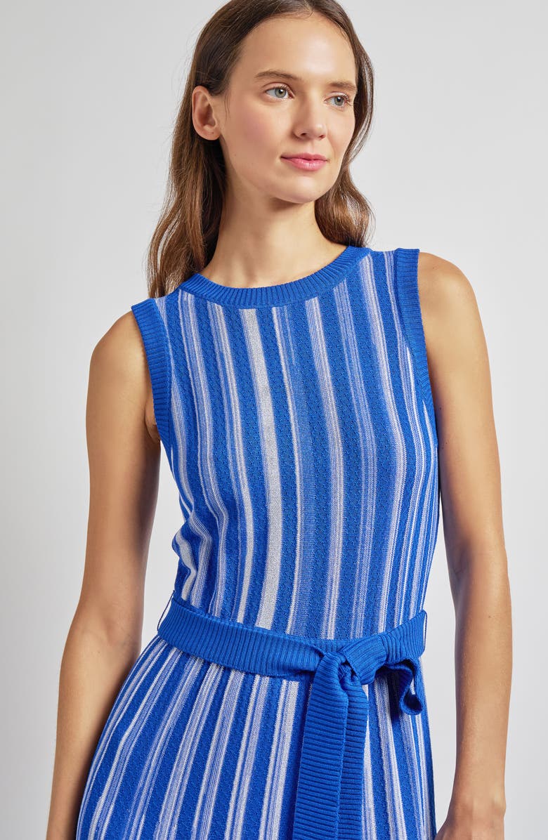 Misook Modern Fit Sleeveless Rib Knit Dress, Alternate, color, Aegean Bl/Wt