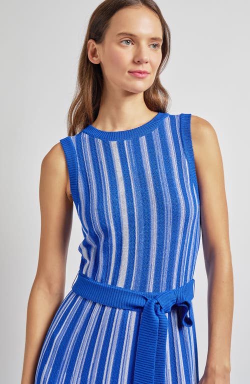 Misook Modern Fit Sleeveless Rib Knit Dress In Aegean Blue/white