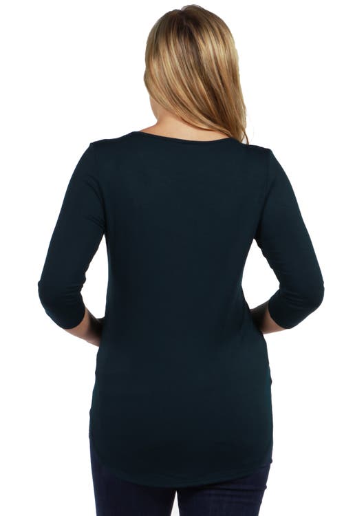 24seven Comfort Apparel Criss Cross Round Hemline Maternity Tunic Top In Green
