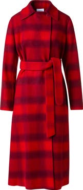 Akris punto Blurred Check Belted Wool Blend Long Coat