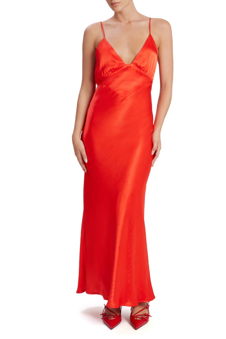 Capri Satin Cocktail Slipdress, Main, color, FIRE RED