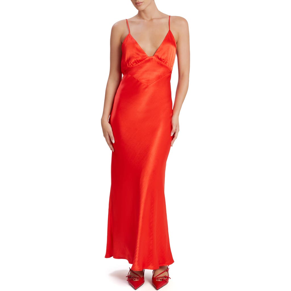 Bardot Capri Satin Cocktail Slipdress In Fire Red