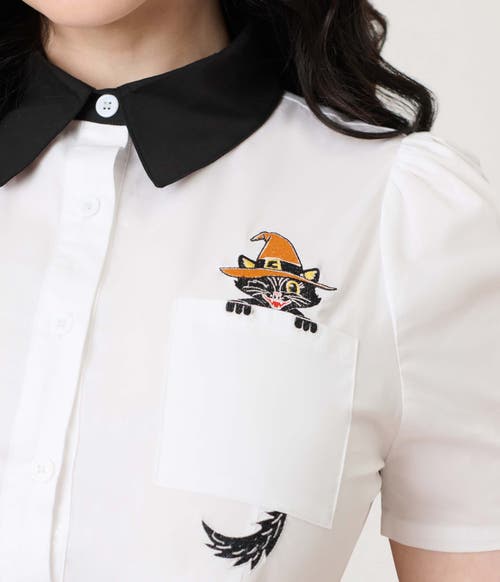 Unique Vintage 1940s Collared Blouse In White