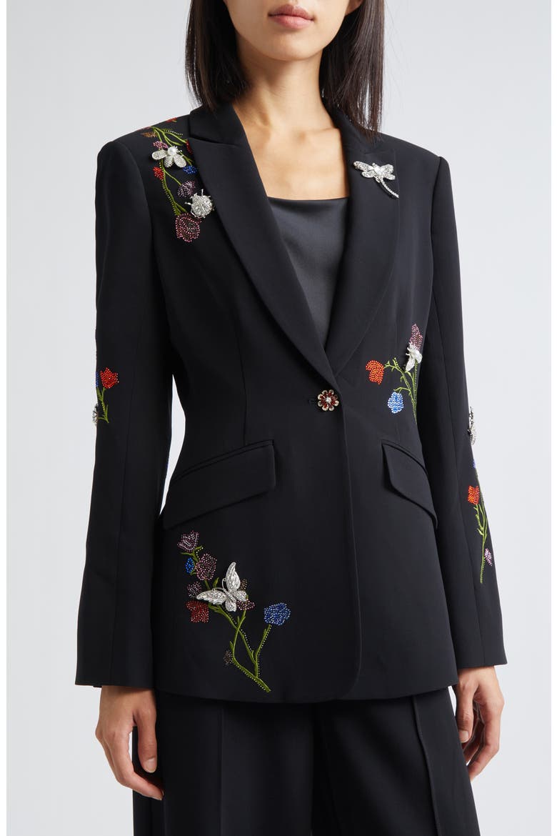 Whispering Vines Floral Embellished Blazer, Alternate, color, BLACK