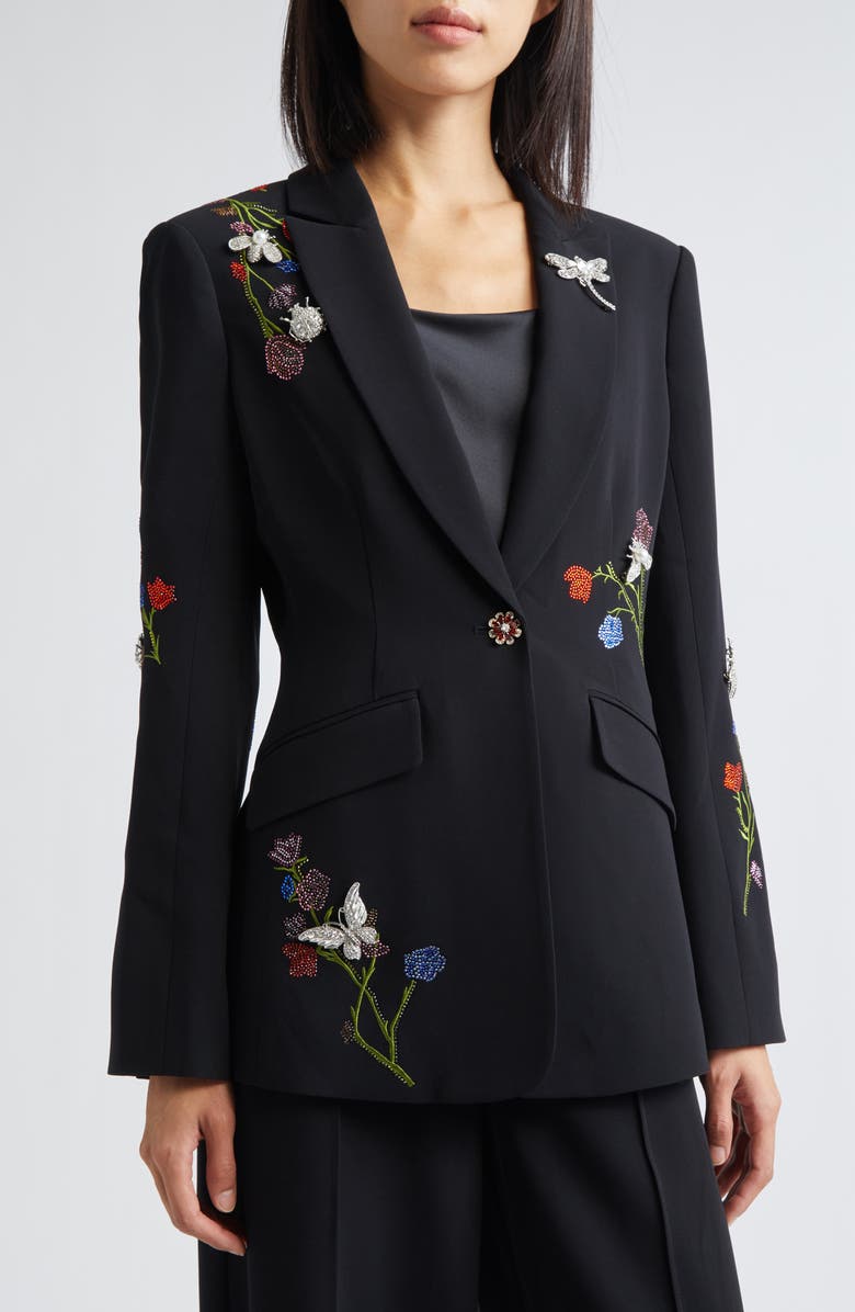 Cinq à Sept Whispering Vines Floral Embellished Blazer, Alternate, color, Black