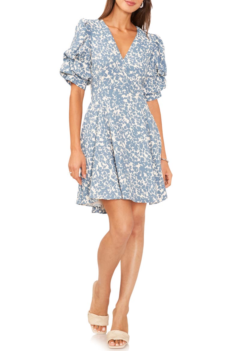 Tiered Puff Sleeve Dress, Main, color, BLUESTONE