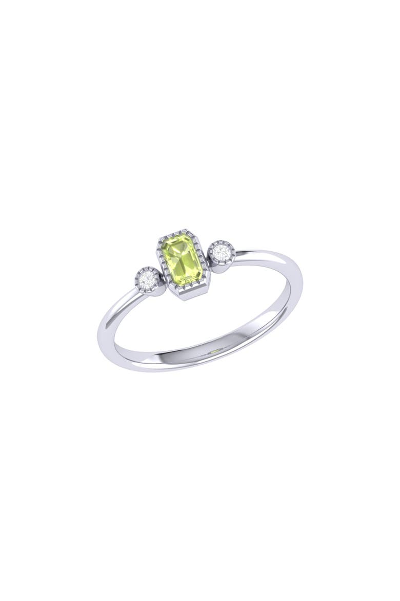 Emerald Cut Peridot & Diamond Birthstone Ring in 14K Gold, Main, color, White Gold