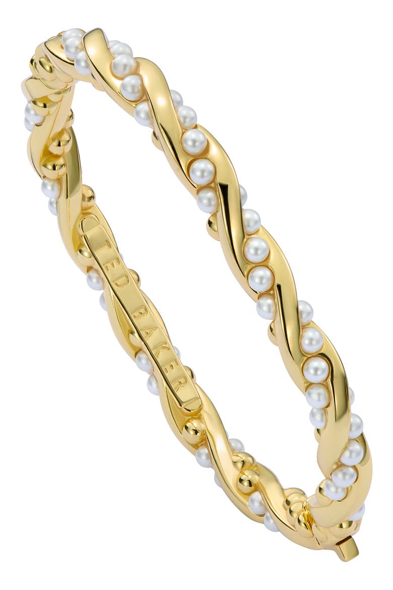 Tilaa Twisted Faux Pearl Cuff Bracelet, Alternate, color, GOLD TONE PEARL