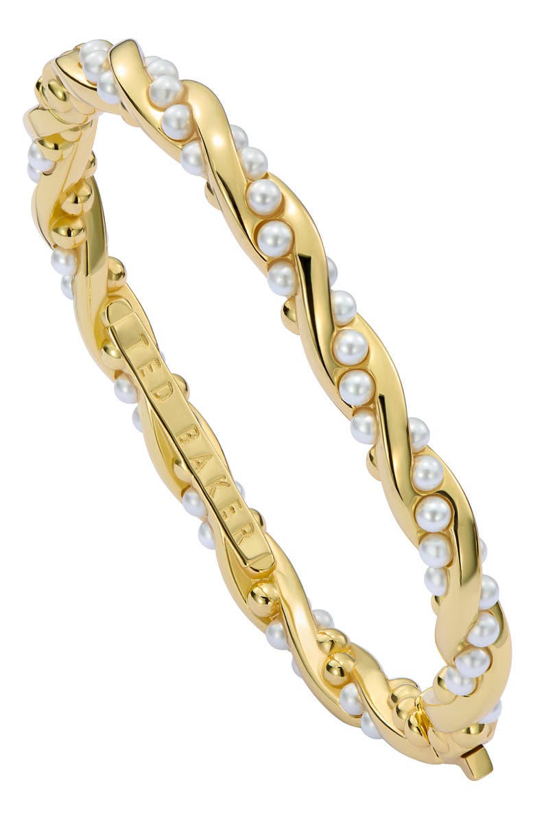 Ted Baker Tilaa Twisted Faux Pearl Cuff Bracelet, Alternate, color, Gold Tone Pearl