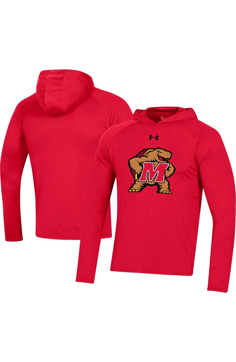 Under Armour Men's Under Armour  Red Maryland Terrapins School Logo Raglan Long Sleeve Hoodie Performance T-Shirt, Main, color, 