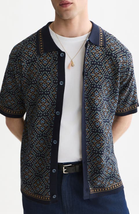 Jacquard Short Sleeve Button-Up Shirt