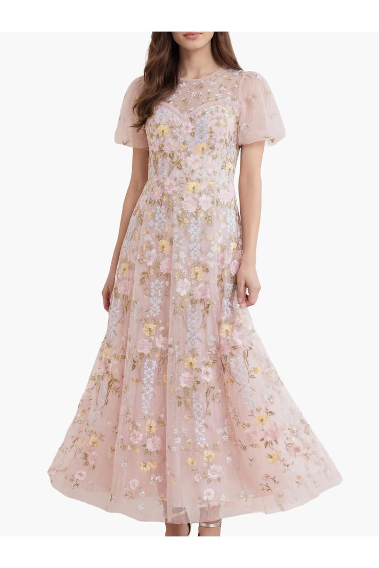 Garden Rose Short Sleeve Maxi Gown, Alternate, color, Shell/Pastel Blue