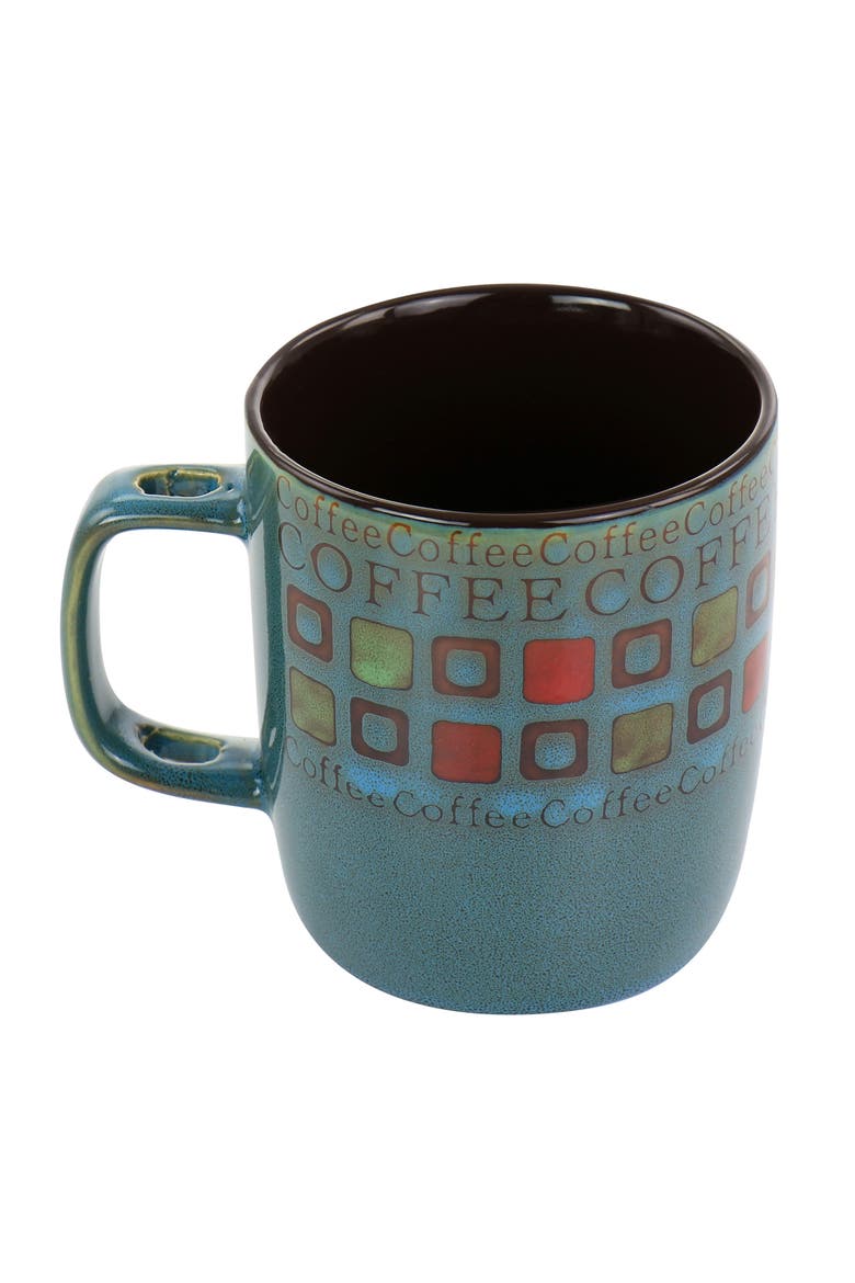 Cafe Americano 8 Piece 13oz Ceramic Cup and Spoon Set, Alternate, color, Blue