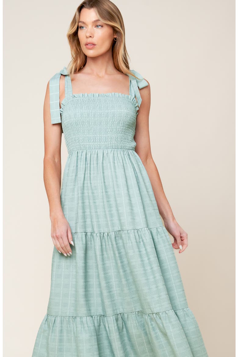 Tie Strap Smocked Tiered Maxi Dress, Alternate, color, DUSTY TEAL