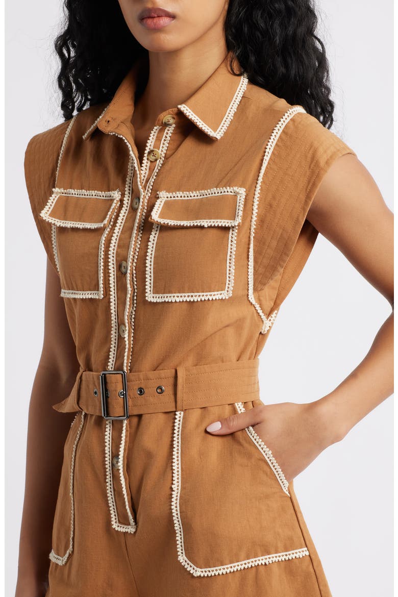 Laurie Lace Belted Romper, Alternate, color, BROWN