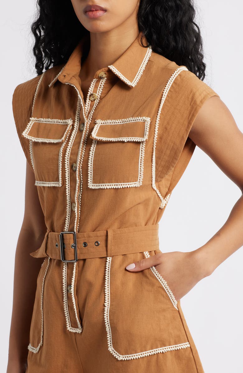 CIEBON Laurie Lace Belted Romper, Alternate, color, Brown