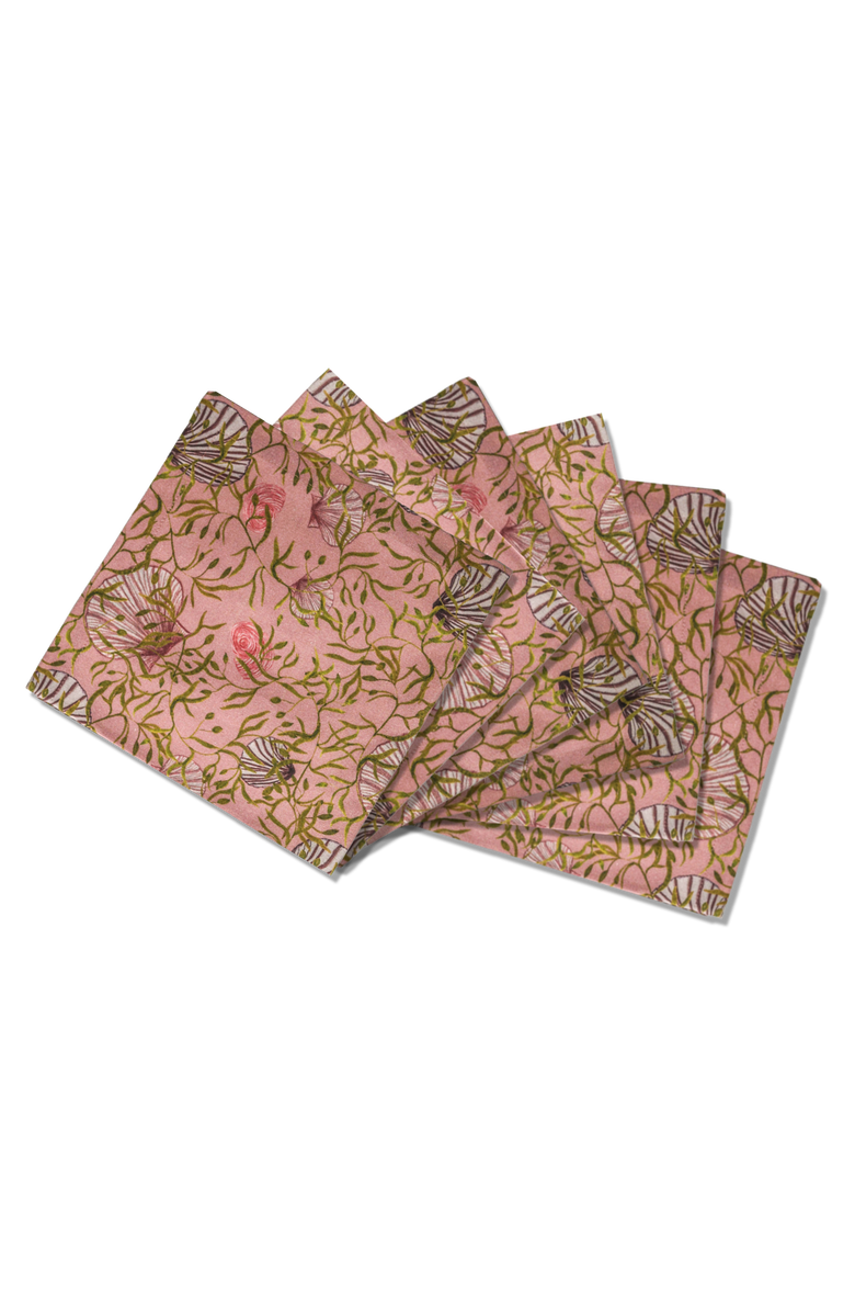 Sophie Williamson Design Napkins Mussels from Brussels Offcut Version - Set of 6, Main, color, Pink