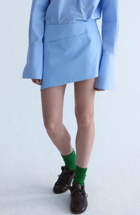 Asymmetric Hem Cotton Poplin Skirt