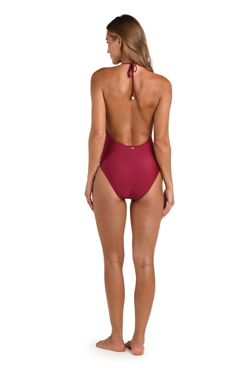 Terra Lace-Trimmed Plunge One-Piece Swimsuit, Alternate, color, BLACK CHERRY