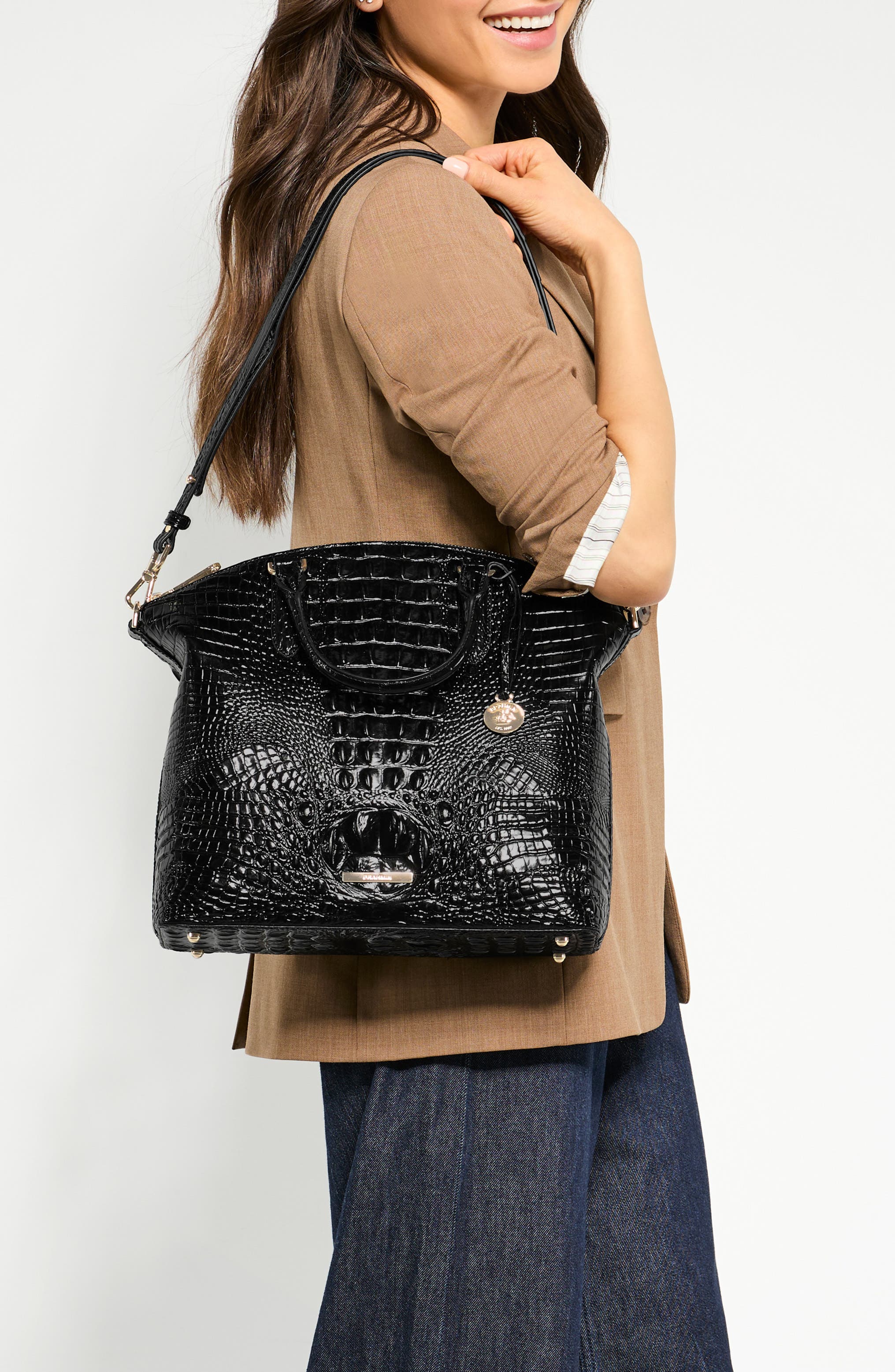 Brahmin Large Duxbury Croc Embossed Leather Satchel, Alternate, color, Everlasting Ombre Melbourne