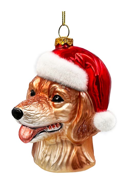Golden Retriever Santa Hat Glass Ornament