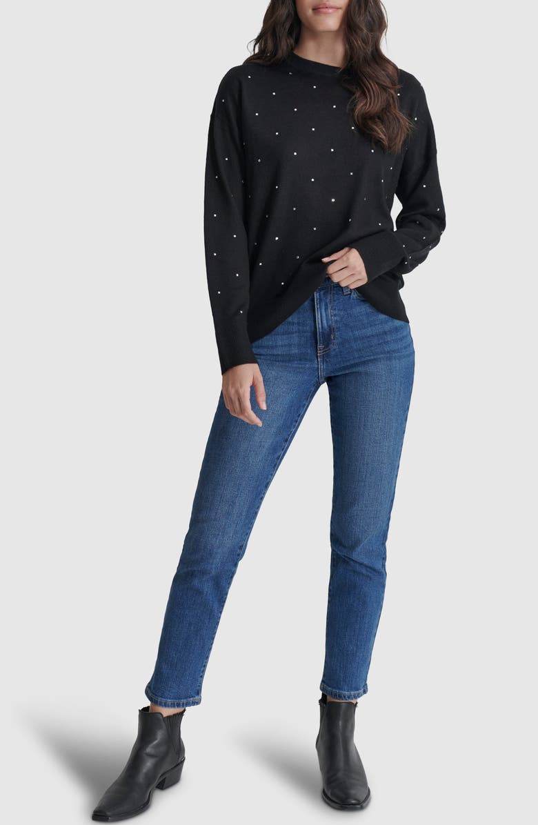 DKNY Jeans Hotfix Rhinestone Crewneck Sweater, Alternate, color, 