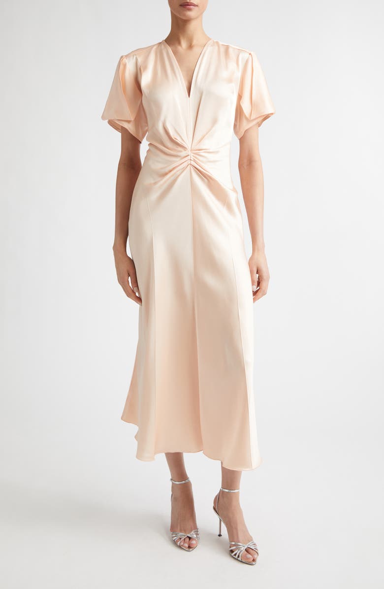Victoria Beckham Eve Ruched Satin Trumpet Dress, Main, color, Blossom