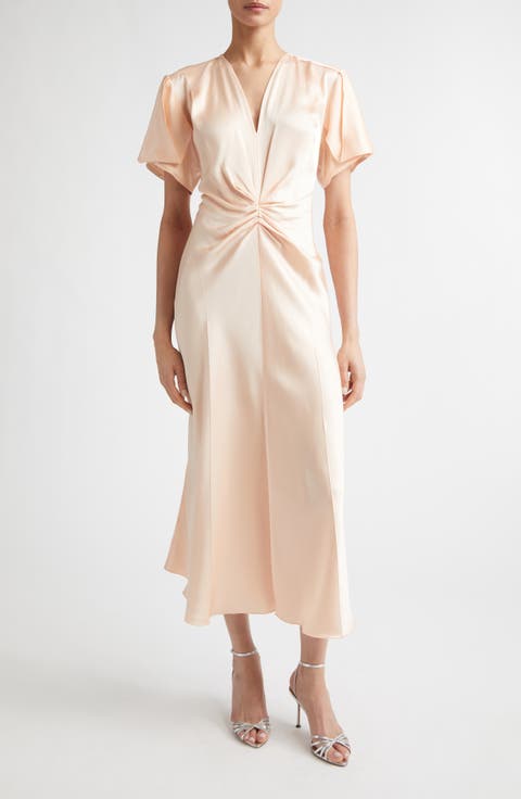 Eve Ruched Satin Trumpet Dress