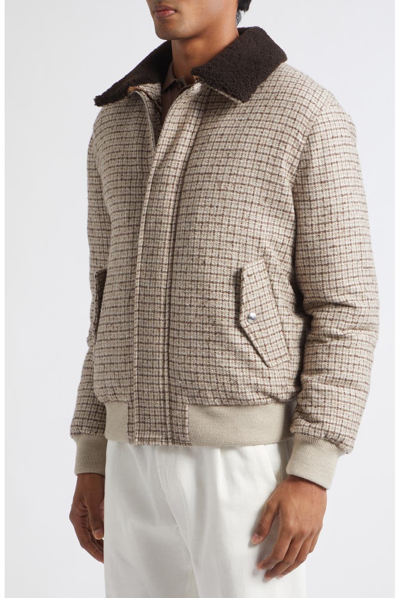 Wool Blend Bomber Jacket with Genuine Shearling Collar, Alternate, color, 05 BROWN