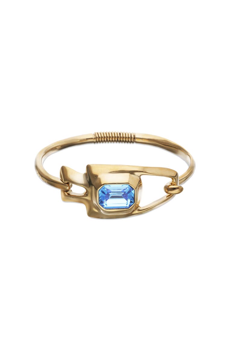 Gold-Tone Sculptural Bracelet with Blue Crystal, Main, color, Gold