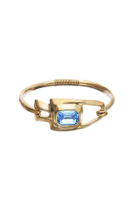 Gold-tone Sculptural Bracelet with Blue Crystal