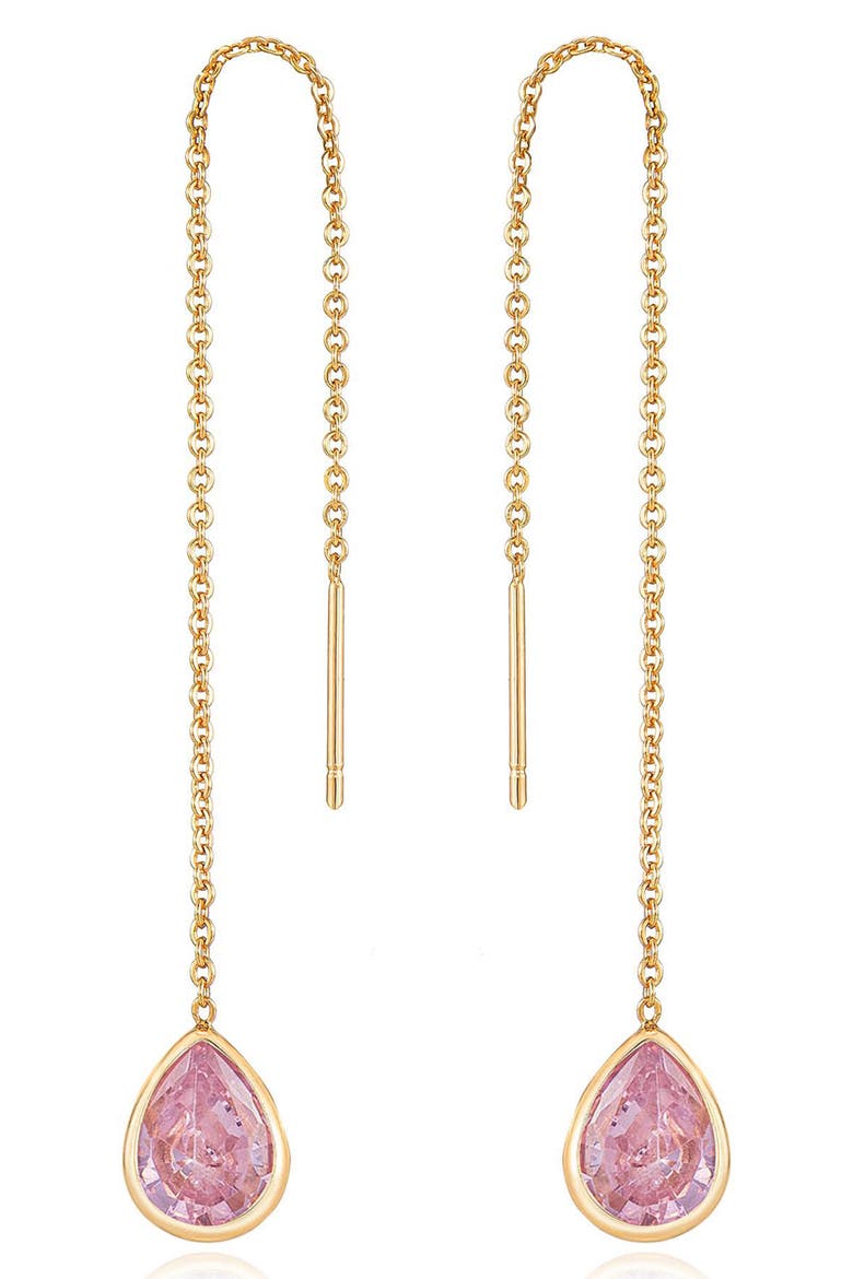 Cubic Zirconia Threader Earrings, Main, color, PINK