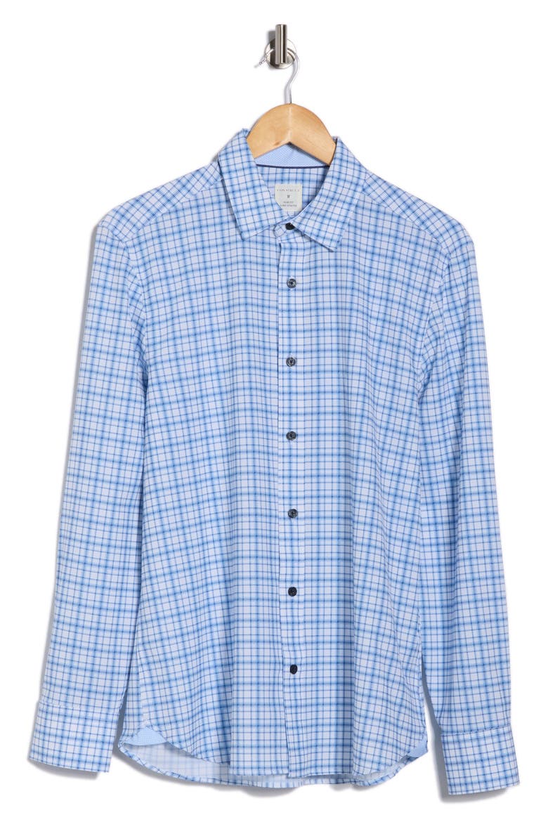 Slim Fit Plaid Stretch Button-Up Shirt, Alternate, color, LIGHT BLUE/ NAVY