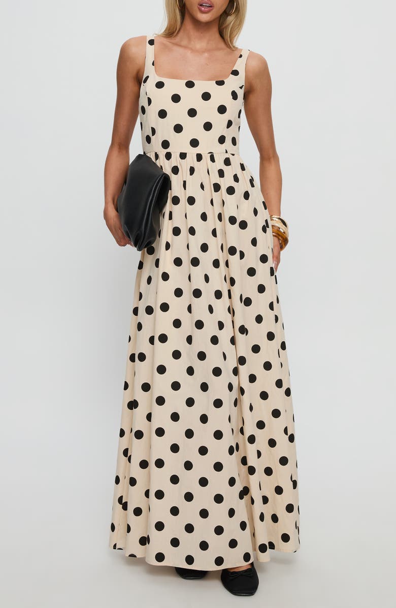 Princess Polly Cartmel Polka Dot Cotton Maxi Dress, Main, color, Cream / Polka Dot