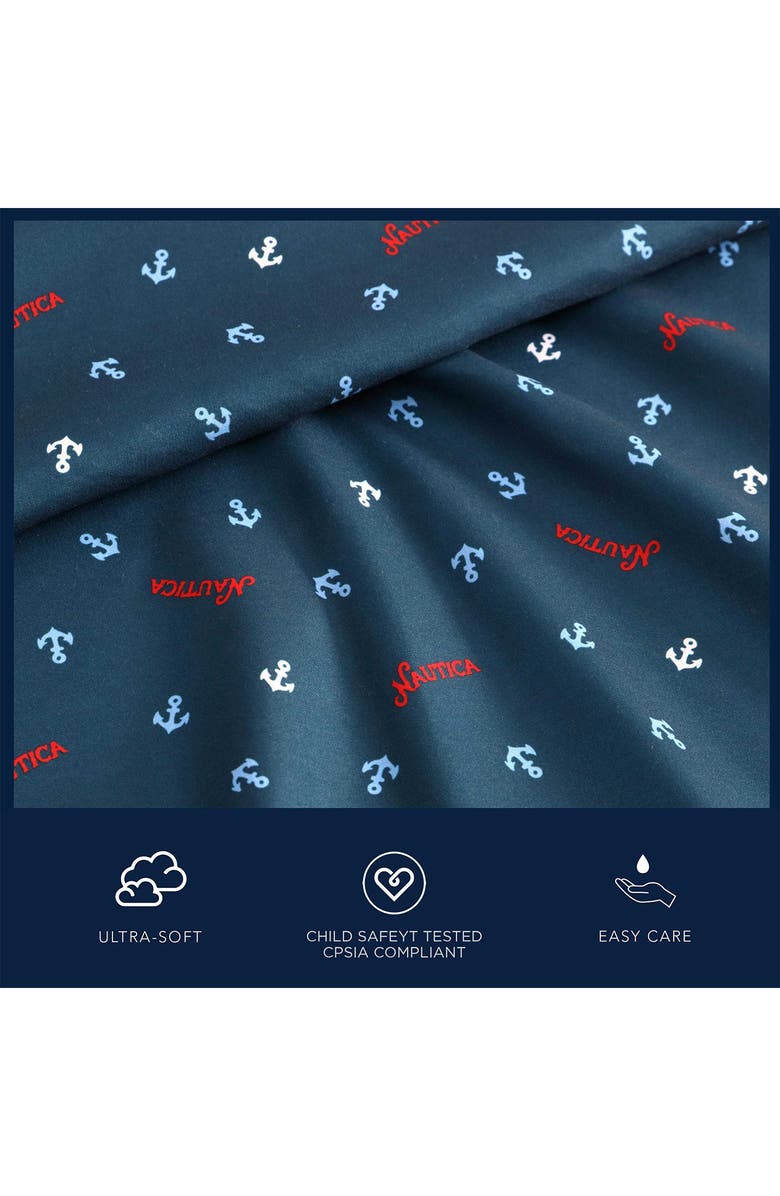 Nautica Jonesy Anchor Print Microfiber Sheet Set, Alternate, color, Navy Seas
