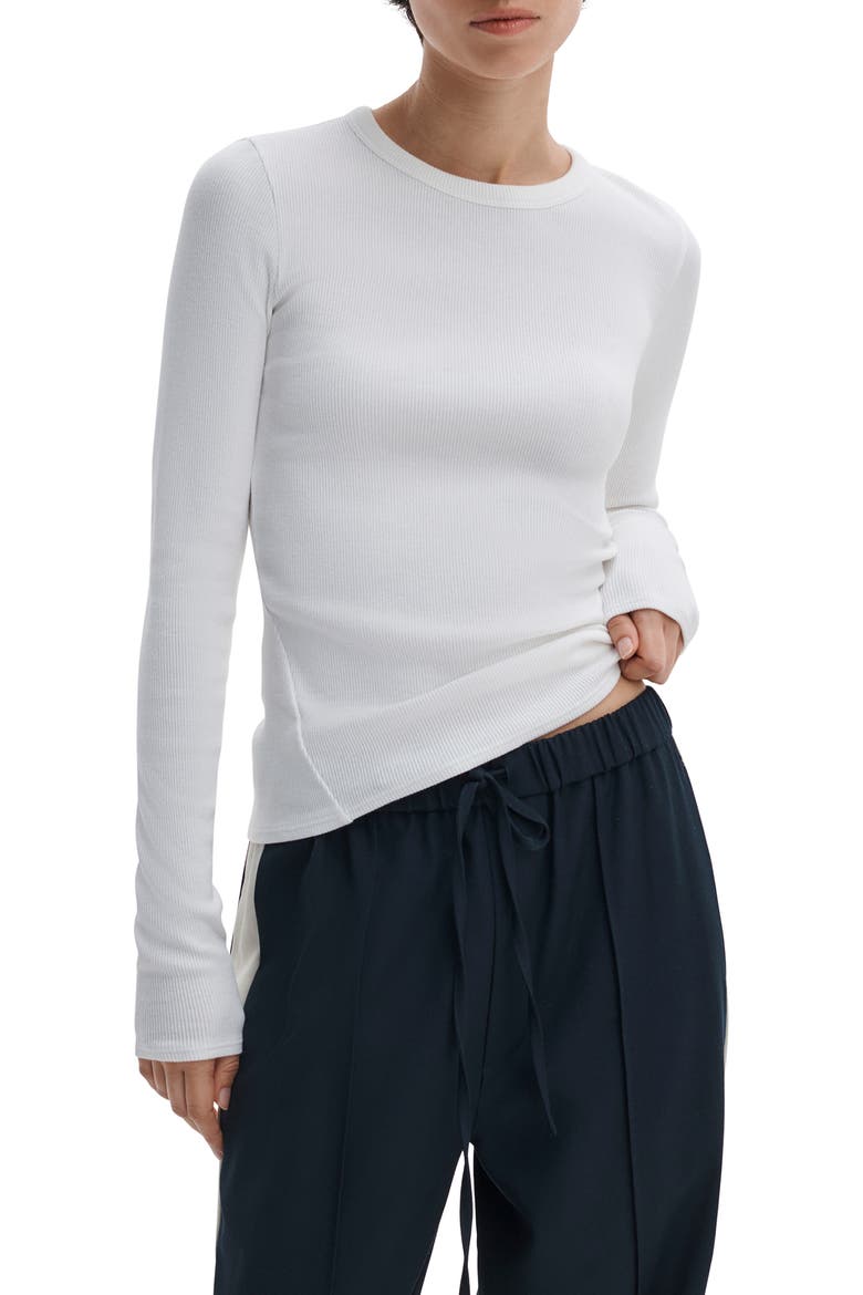 The Essential Rib Long Sleeve Cotton T-Shirt, Main, color, WHITE