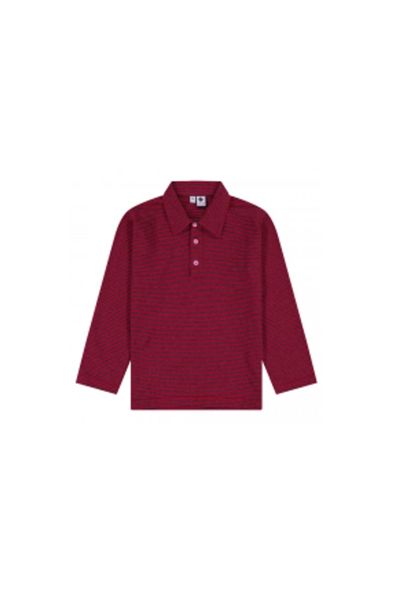 Boys Long Sleeve Polo, Main, color, Red Charcoal Ministripe