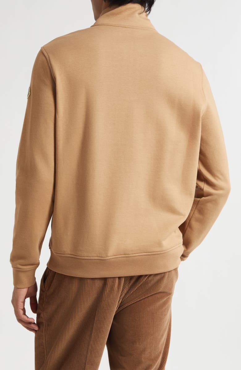 Moncler Embroidered Logo Patch Fleece Quarter Zip Sweatshirt, Alternate, color, Camel